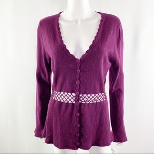 Cousin Johnny Purple Cashmere Eyelet Knit Sweater